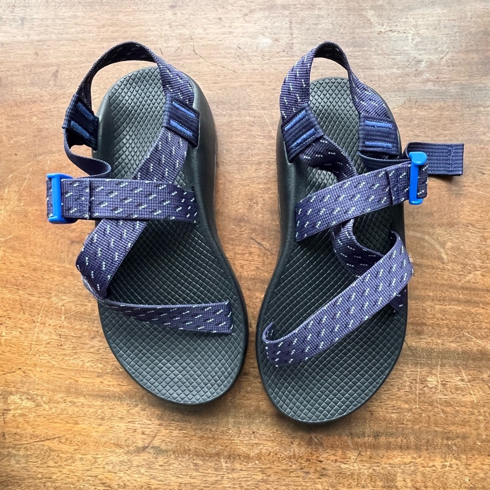 Chaco Z1 Navy Blue Strap Sandals with Textured Black Footbed